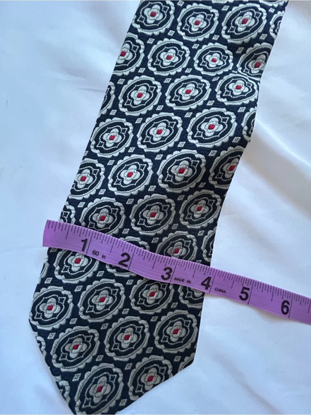Wembley Black Medallion Pattern Tie with Red Accents